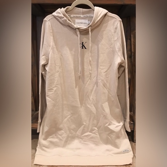 Calvin Klein Beige Hoodie Cotton Mini Dress (Size L) - Picture 4 of 12